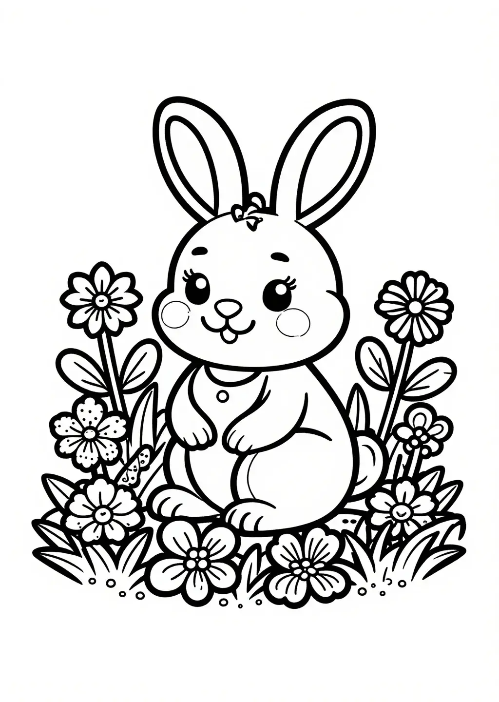 Cute Bunny in a Magical Flower Meadow