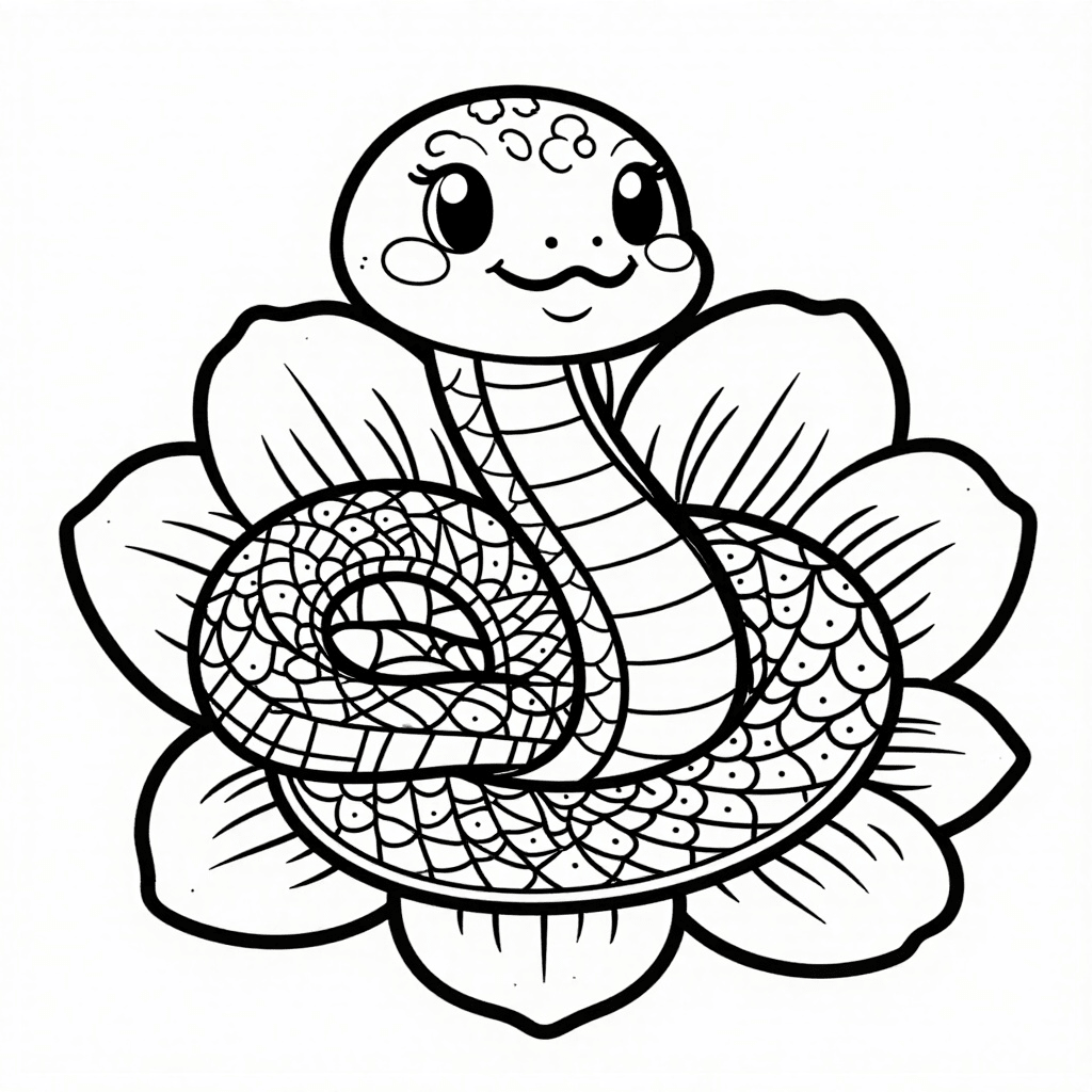 Vänlig Orm Virad Runt Stor Blomma