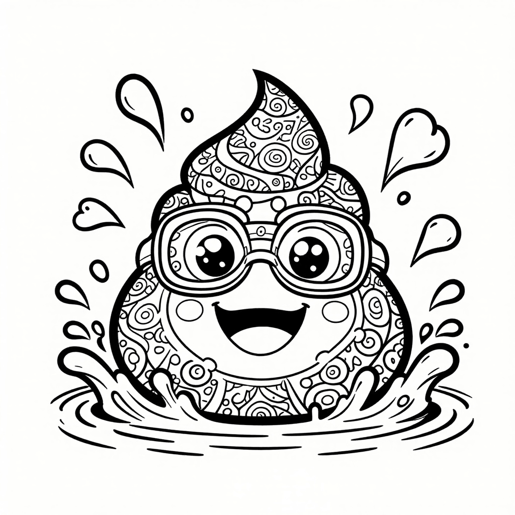 Fröhlicher Kack-Charakter schwimmt