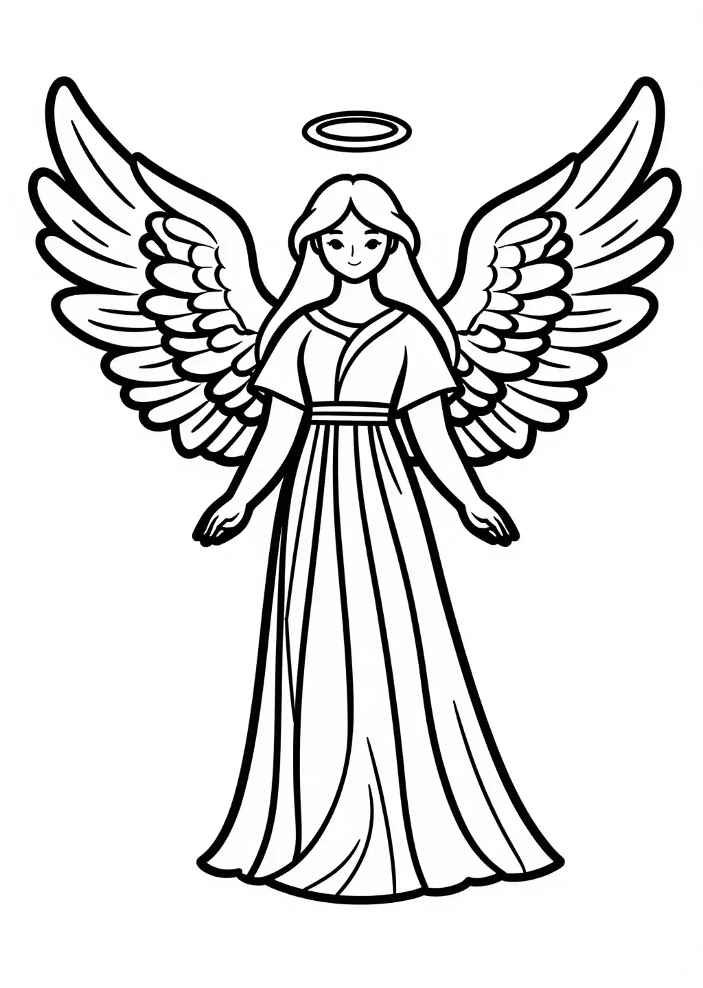 Serene Angel with Wings Coloring Page