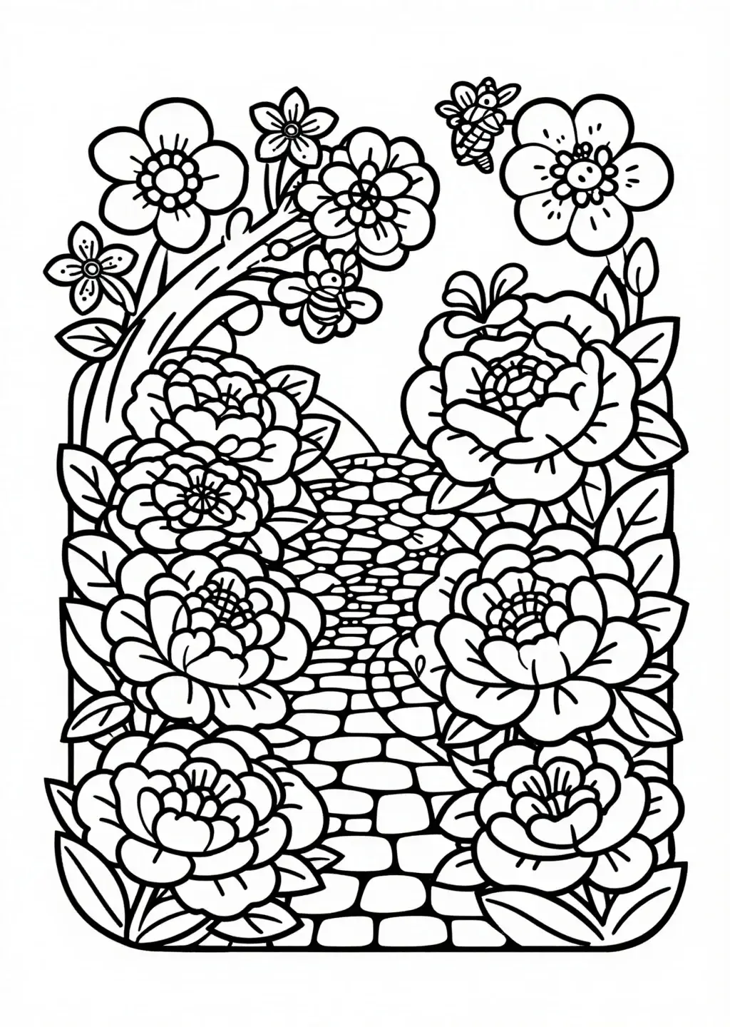 Whimsical Garden Bloom with Bumblebee