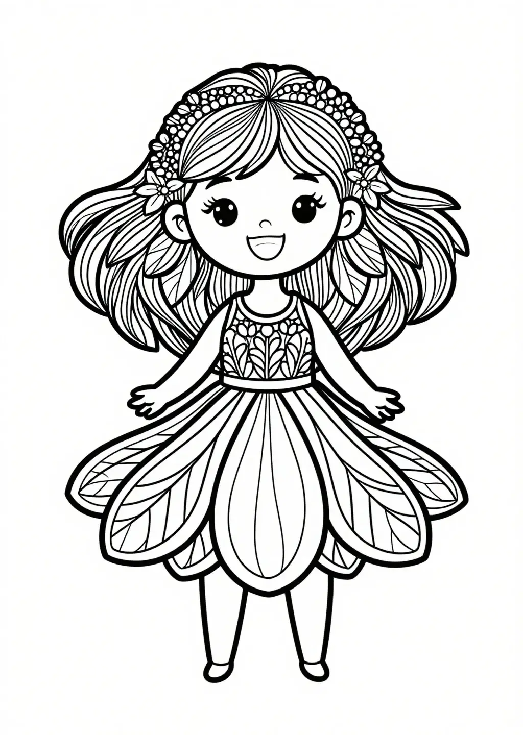 Fille Végétale Joyeuse avec Robe de Pétales