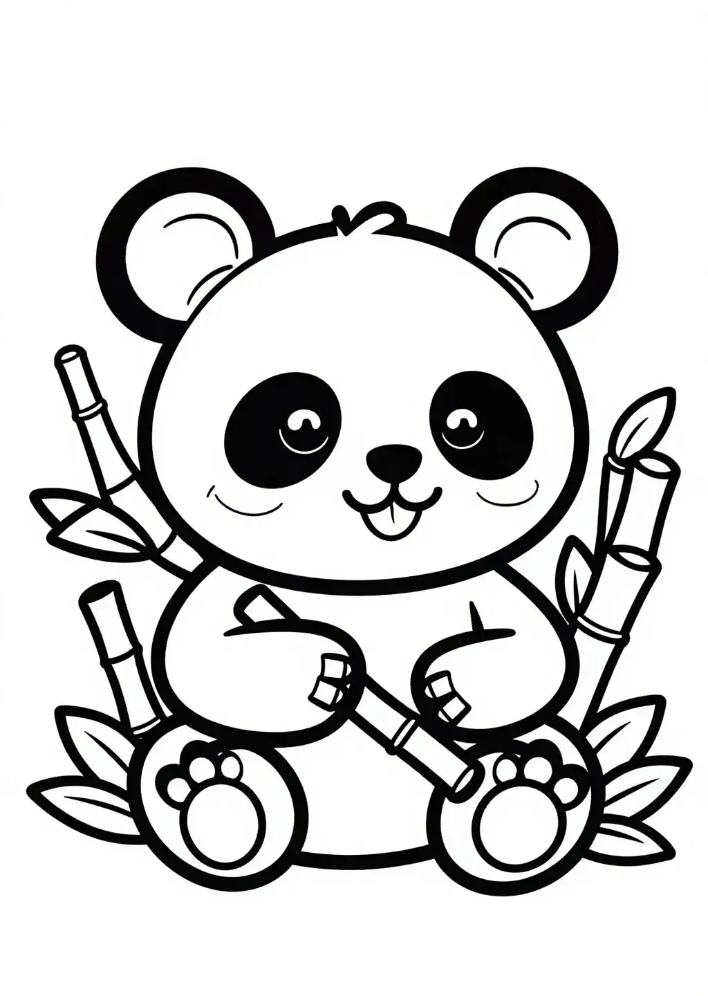 Adorable Bébé Panda avec Bambou à Colorier