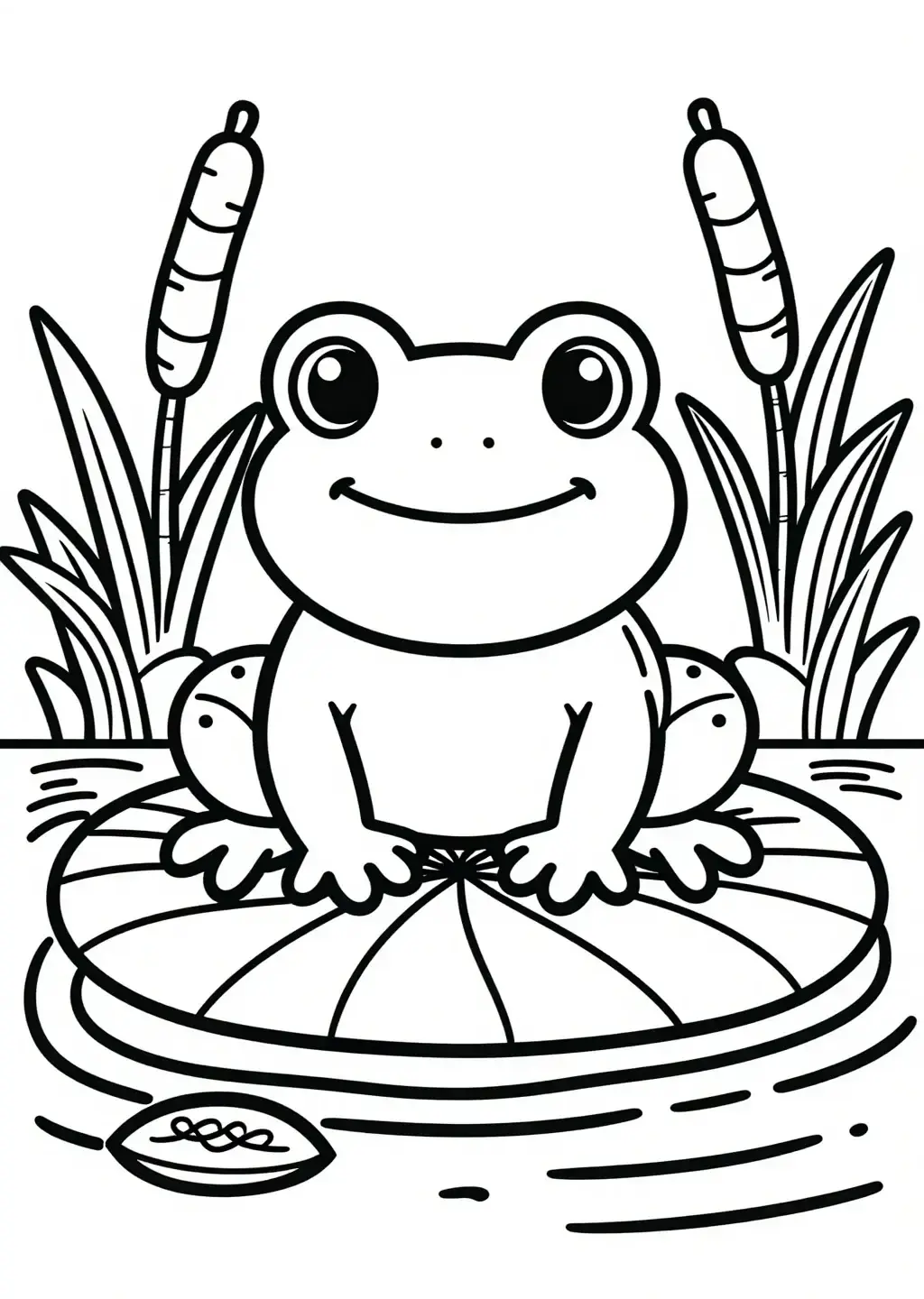 Cheerful Frog on Lily Pad Coloring Page