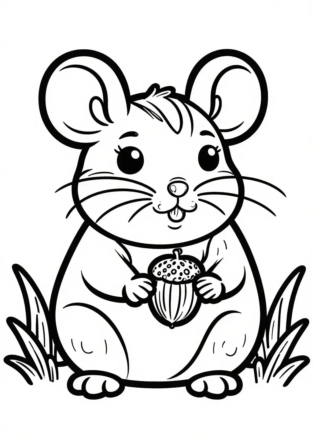 Curioso Ratón de Campo con Bellota para Colorear