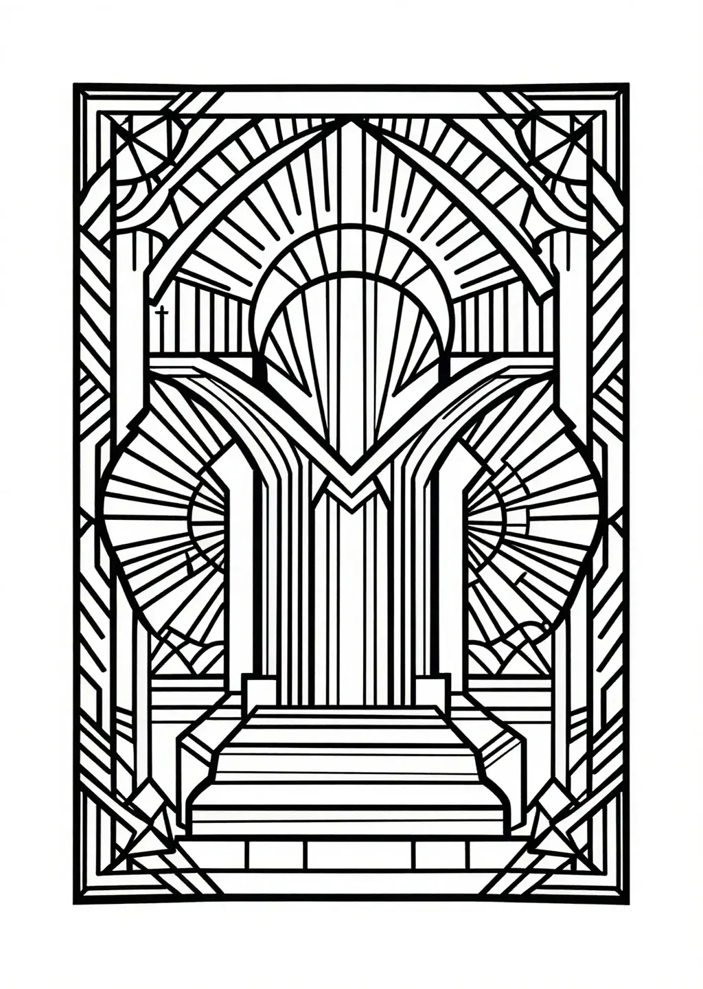 Elegante página para colorear Art Déco con rayos