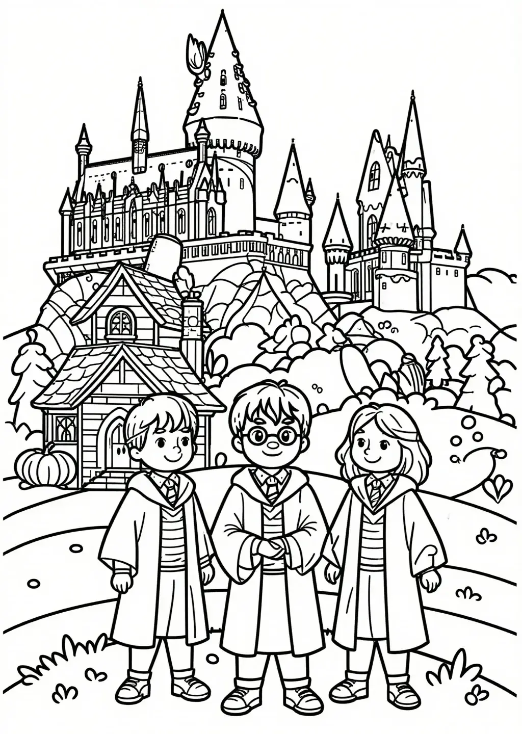 Harry, Ron & Hermine am Hogwarts Schloss