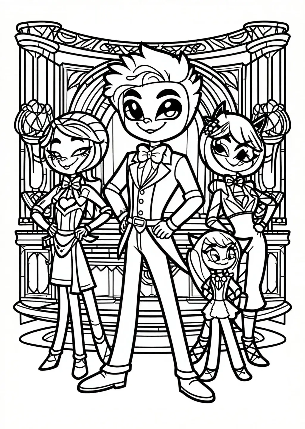 Hazbin Hotel Squad in Art Deco Lobby Coloring