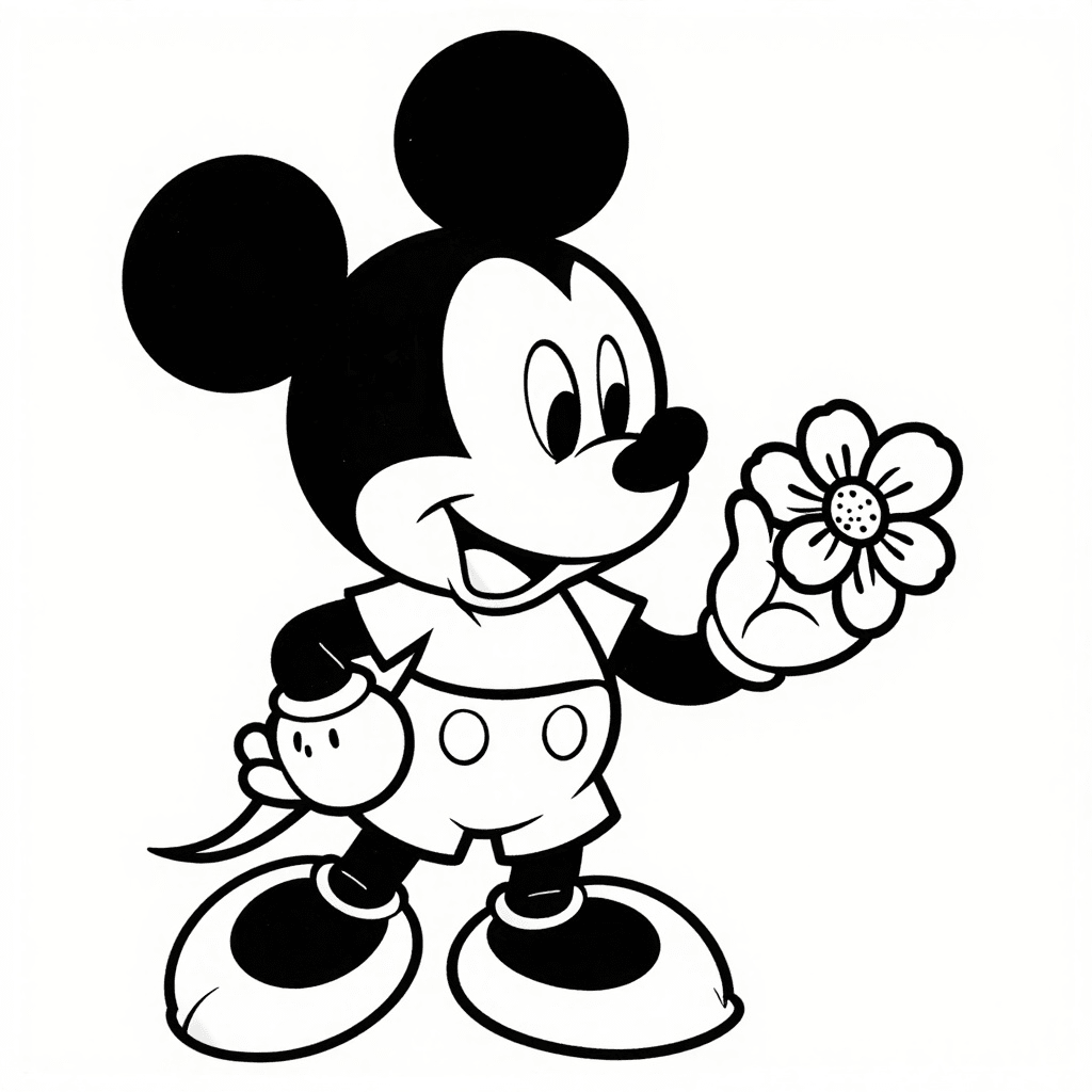 Minnie Pigg doftar på en blomma