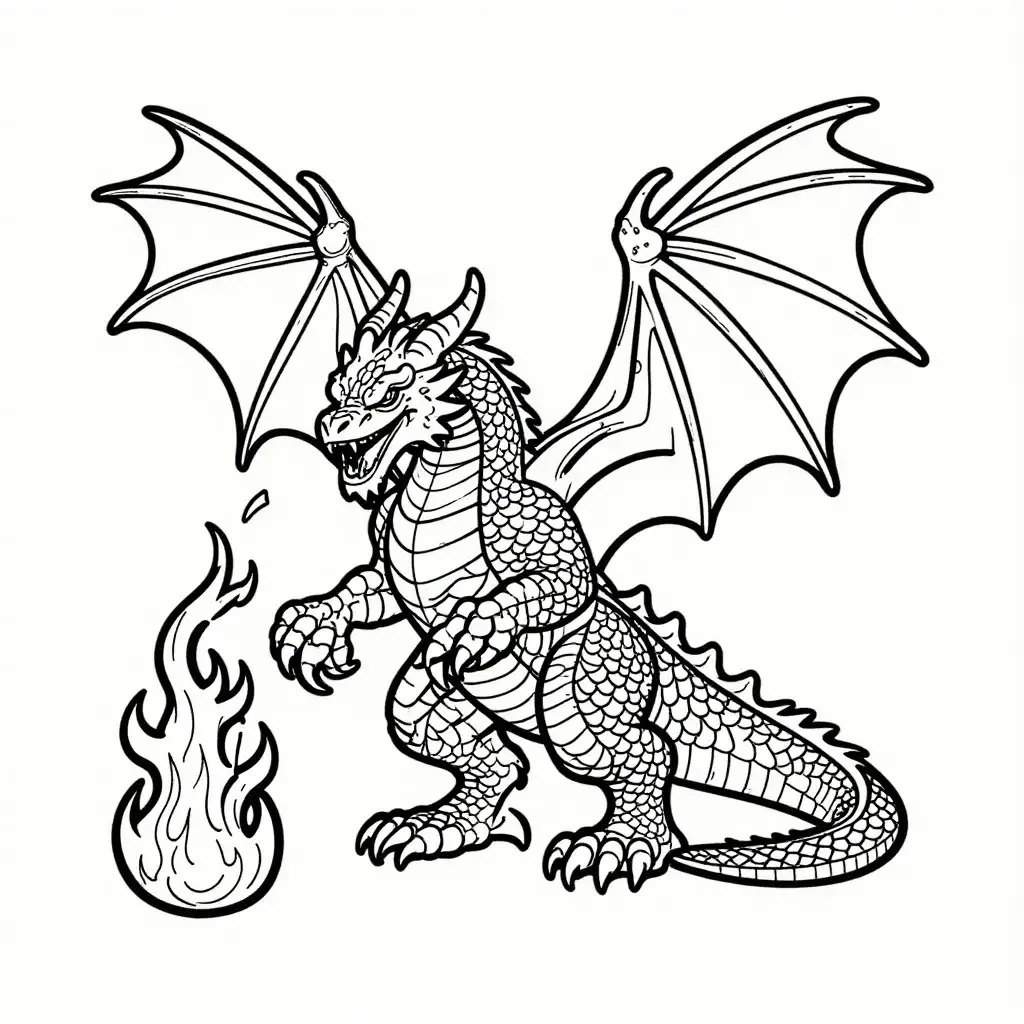 Dragon Rugissant Cracheur de Feu Coloriage