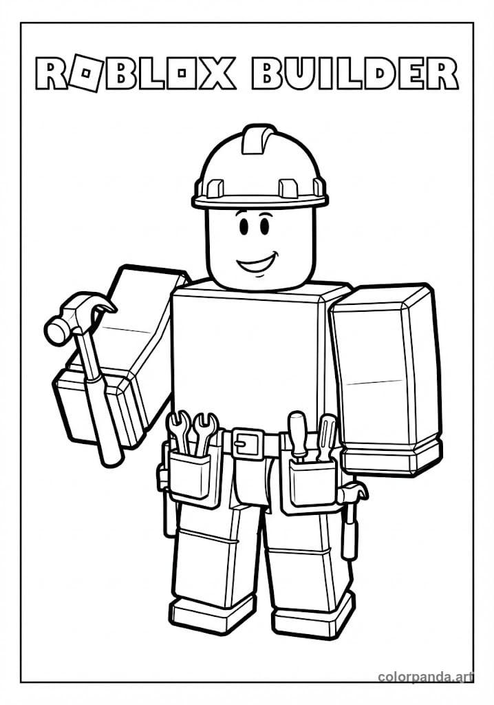 Dibujo para Colorear de Constructor Roblox - Personaje de Obra Imprimible