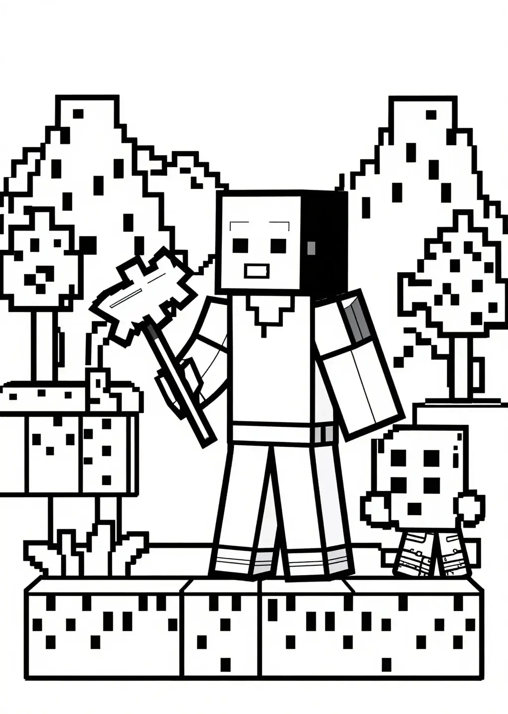Aventura Minecraft: Steve y Creeper para Colorear