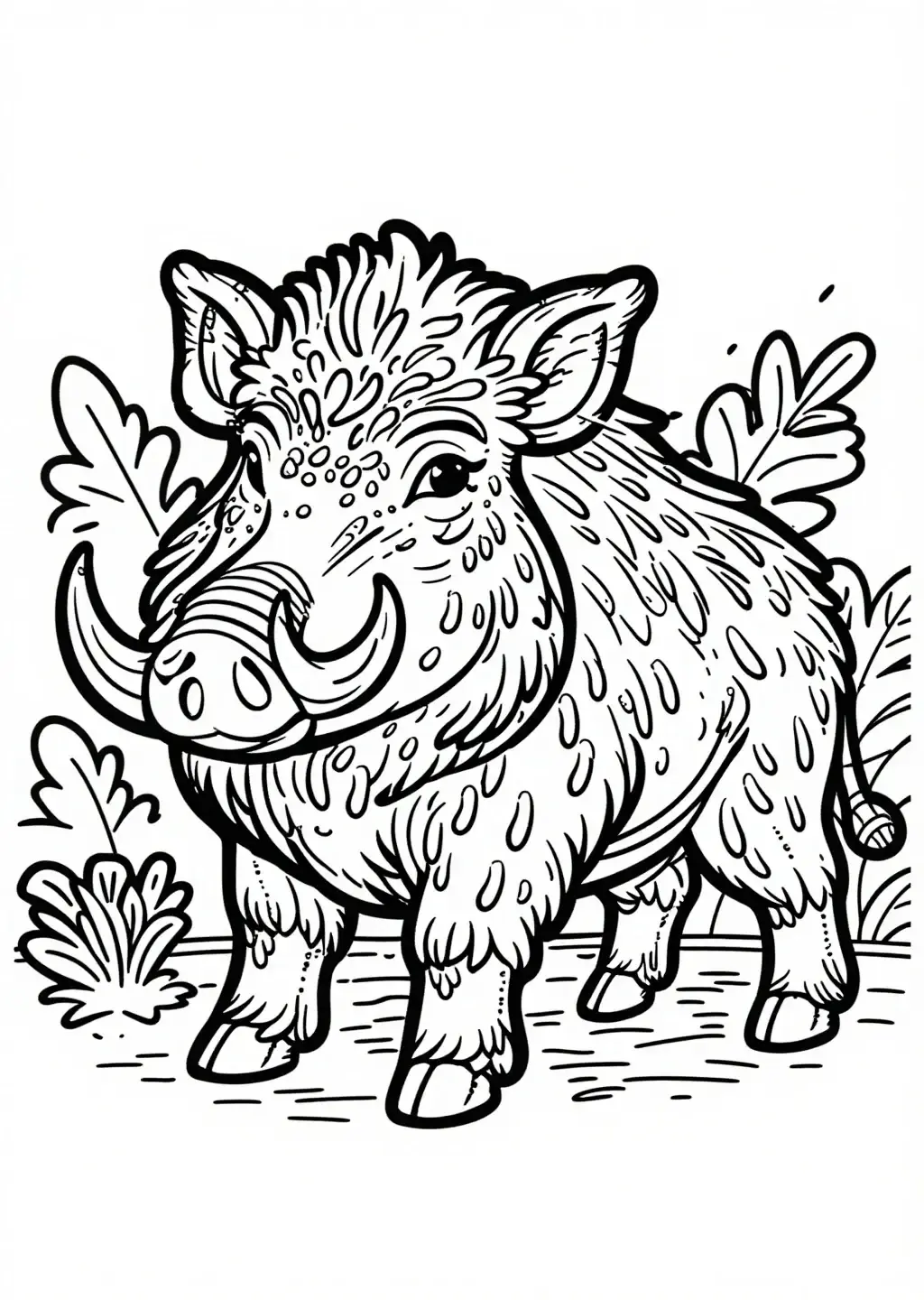Sturdy Wild Hog in Forest Coloring Page