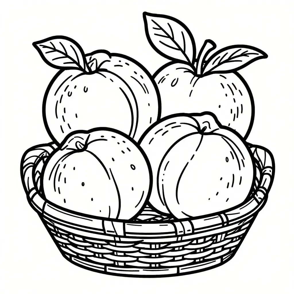 Reife Pfirsiche auf Ast & Korb Malvorlage