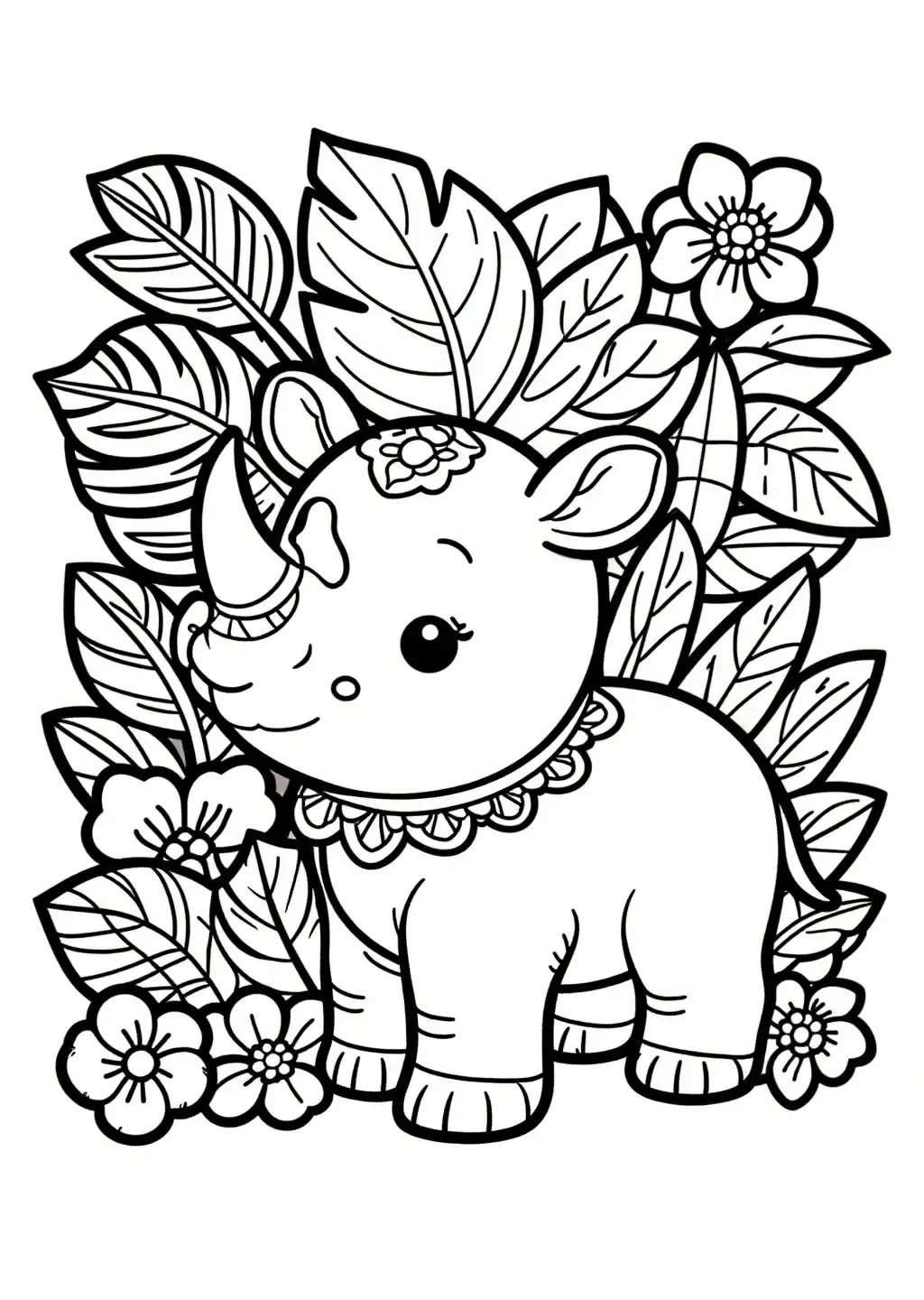 Rhinocéros Bébé Fantaisiste Jungle Coloriage
