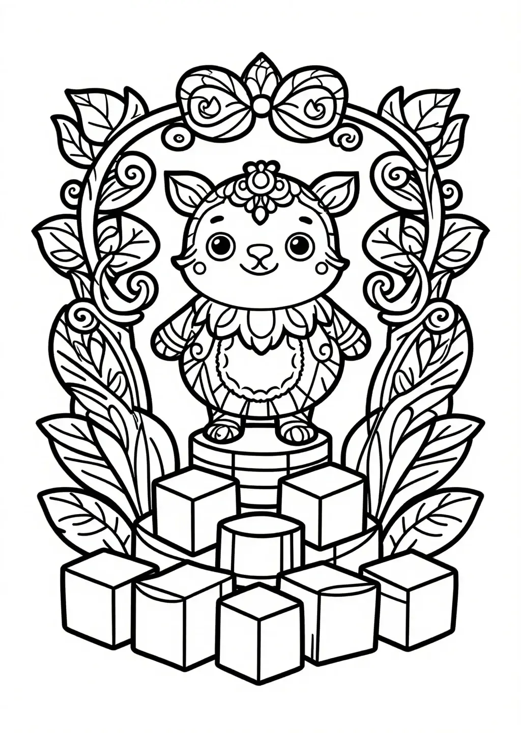 Bête Mystique Multi-Yeux sur Blocs Géométriques